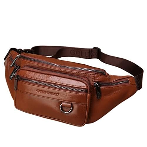 Leather Fanny Pack Waist Bag for Men Women Outdoor Travel Hiking Camping Walking Running Hip Bum Belt Slim Cell Phone Purse Wallet Pouch, Brown