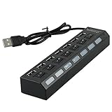 Haoponer USB 2.0 7Ports HUB High Speed ON/OFF Sharing Switch for Laptop Notebook Computer Black