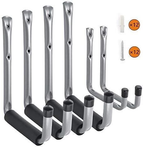 Heavy Duty Arm Storage/Utility Hooks with EVA Protector by Ihometech, Wall Mount Garage Hangers & Organizer for Ladder,Tools and Chair Hose | (6 Pack - Gray)