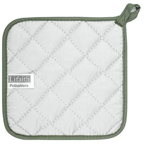 Lifaith 100% Cotton Kitchen Everyday Basic Terry Pot Holder Heat Resistant Coaster Potholder for Cooking and Baking Set of 5 Olive Green