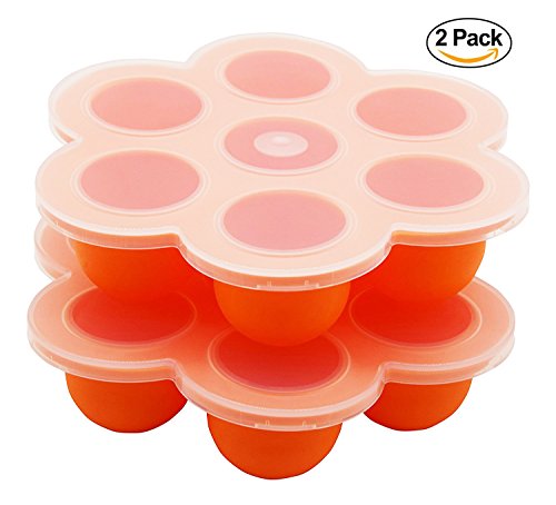 Qooble Silicone Baby Food Freezer Containers, 2-PACK Storage Trays with Clip On Lid (Orange)