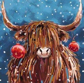 Paper House Productions GBCC Charity Christmas Cards Pack of 6 - Festive Highland Cow Design - Artistic Christmas Card Multipack - in Aid of UK Charities - 'Rainbow Coo'