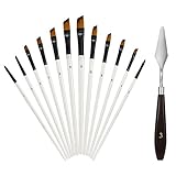 Acrylic Paint Brush Set, Atmoko 12 Pieces Paint Brushes with Tray Palette and Palette Knife, Nylon Hair Brush for Watercolor, Oil Painting, Perfect for Beginners, Kids, Artists