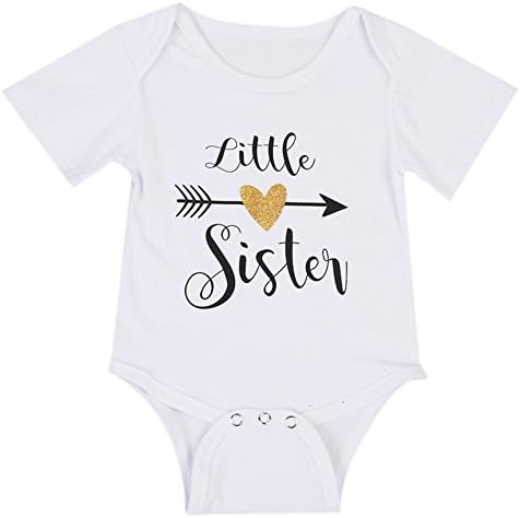 Newborn Baby Girls Cute Arrow Heart Little Sister Print Romper Bodysuits Jumpsuit Summer (3-6M)