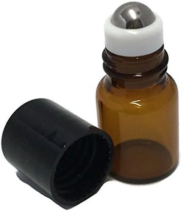 HS HEALTHY SOLUTIONS GLASSWARE 144 Amber Glass 2 ml, 5/8 Dram Mini Roll-On Glass Bottles with 144 Stainless Steel Roller Balls - Refillable Aromatherapy Essential Oil Roll On (144)