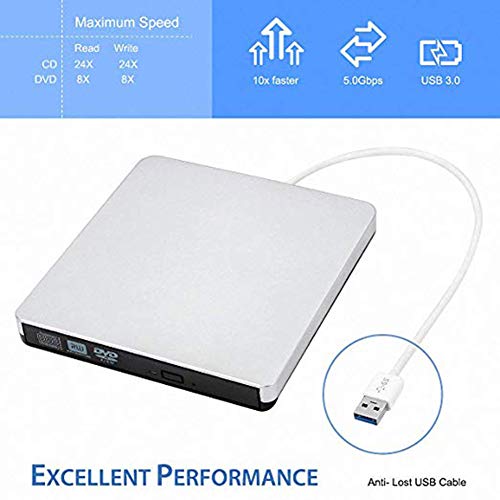Snorain External CD/DVD Drive,USB 3.0 DVD +/-RW Superdrive CD Burner with High Speed Data Transfer Compatible for MacBook Laptop Desktop PC Windows10 /8/7 /XP Linux Mac OS (CD/DVD Drive)