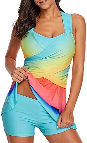 XINYUE Womens Color Block Printed Tankini Swimdress with Boyshort Swimsuits