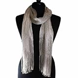 Luxury Divas Silver Shimmery Lightweight Long Mesh Scarf With Fringe