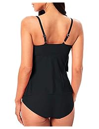 PHIBEE Traje de baño de dos piezas con volantes y cuello en V para dama