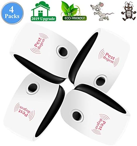 HQTech Ultrasonic Pest Repeller Plug in Ultrasonic Pest Repellent Control Reject for Insect, Mouse, Rats, Spiders, Fleas, Roaches, Bed Bugs, Mosquitoes, Eco-Friendly (4 Packs) (White02)