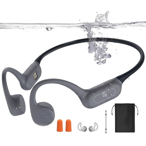 Swimming Headphones - Bone Sound Headphones Bluetooth 5.4, IPX8 Waterproof Sports Headphones with MP3 Mode, Underwater Open Ear Headphones with 32 GB Memory, Lightweight & Safe for Running (Grey)