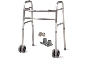 HEALTHLINE Bariatric Heavy-Duty Folding Walker with Wheels for Seniors, Adults, Extra Wide Front Wheel Walker (2 5-Inch Wheels), and Free 2 Pairs of Rear Glides Heavy Duty Sizes. Sized for Adults up to 450 lbs