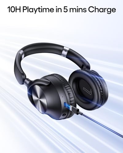 TAGRY Hybrid Active Noise Cancelling Headphones 100H Playtime Wireless Over Ear Bluetooth Headphone with Fast Charging Hi-Res Audio Comfort Earcups Headsets for Travel Home Office Phone PC Black