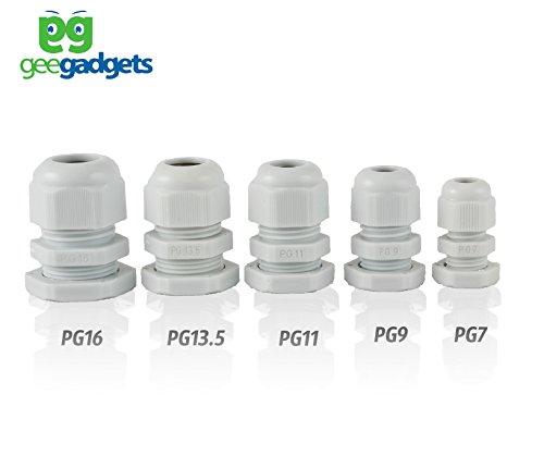 Waterproof Cable Gland Joints - Adjustable Lock Nut - 3.5 to 13mm - Heavy Duty Electrical Wiring Connector Fittings - PG7, PG9, PG11, PG13.5, PG16 - 25 Pcs - White - by Gee Gadgets