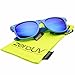 zeroUV Retro Bright Horn Rimmed Sunglasses with Colorful Mirrored Lenses - UV400 (Blue)