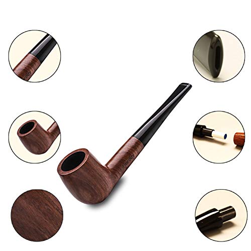 Tobacco Pipe Set, Free Boy Handmade Wooden Straight Stem Smoking Pipe with Accessories (Filter Elements, Filter Balls, 3 in 1 Scraper, Pipe Cleaners, Pipe Tip Grips, Bag, Box)