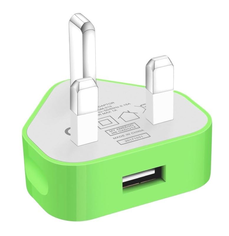 Themax® 1000mAh USB UK Plug Charger Adapter By CE Approved Compatible iPhone iPad Samsung Galaxy HTC LG Sony Huawei Motorolla BlackBerry Lenova OnePlus Lava Kindle Etc (Green)