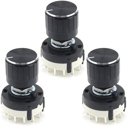 WMYCONGCONG 3 PCS RS26 4P3T 4 Pole 3 Position Selectable Band Selector Rotary Switch with Knob, Black