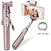 Selfie Stick, MOCREO Wireless Selfie Stick with 360 Degree Led Fill Light and Mirror, Compatible with iOS and Android Smart Phones (Rose Gold)