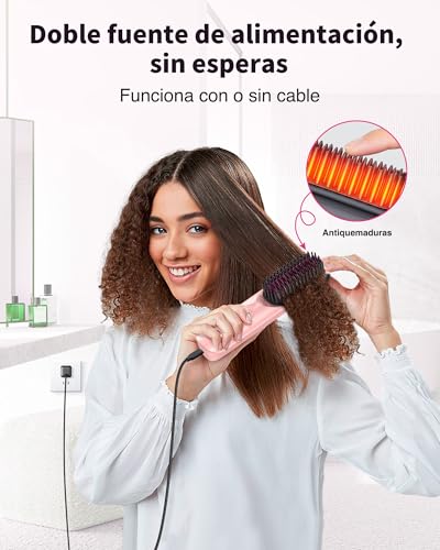 Bopcal Cordless Hair Straightener Brush 3 in 1, 10000mAh Professional Hair Straightener Without Cord, Fast Heating 30S, 6 Temperatures 120–230°C, Portable Straightening Brush for Travel, JDS1 18