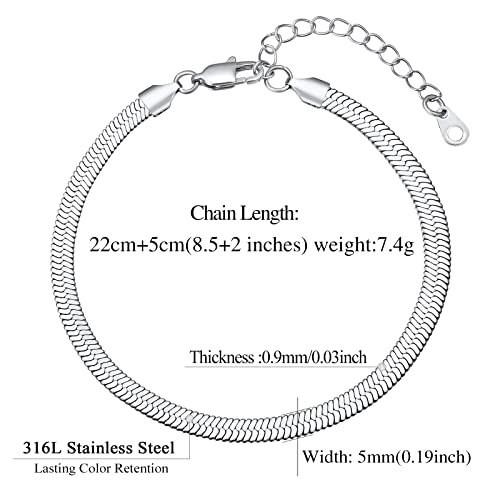 FindChic Tobillera Cadena Serpiente Plana 3mm/5mm Ancho Tobilleras Pulseras Mujer Acero Inoxidable Tobillera para Verano Playa 22cm+5cm