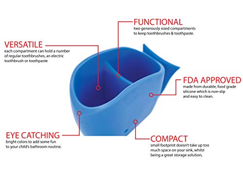 j-me Toothbrush Caddy - Wilson Whale - (Blue) Non Slip Bathroom Tidy Will Help Free up Space Around Your Sink