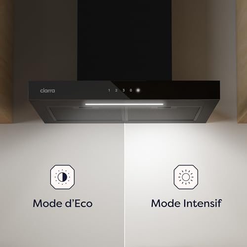 CIARRA CBCB6102 Extractor Hood 60 cm A+++ 650 m³/h – App & TouchControl – 4 Speeds + Booster – Recycling & Evacuation – Carbon Filter CBCF003 – Black