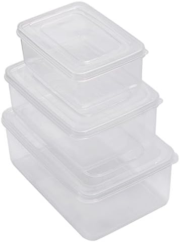 Firstway 3-Packs Kitchen Food Storage Containers with Lids BPA Free Plastic Preserving Boxes Suitable to Carry Food,Vegetables and Fruits or Use in Microwave - Transparent