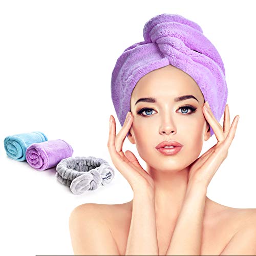 Rino Soft 3 Pack(2+1) Microfiber Hair Towel Wrap, Shower Cap, Hair