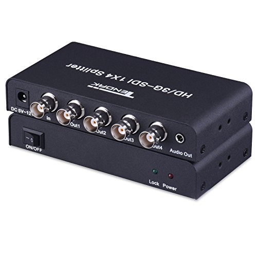 Tendak SDI Splitter 1x4 SDI/HD-SDI/3G-SDI Distribution Amplifier HD SDI Converter Adapter with 3.5mm - Support SDI Cable 100m/328ft (1 Input and 4 Outputs) for Camcorder