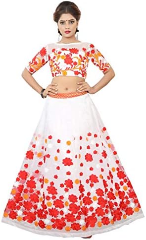 Clickedia Women's Net Tafetta Lehenga Choli With Blouse Piece_White_Pink_Free Size