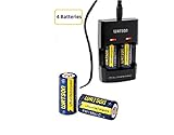 Watson Dual Rapid Charger for 3V CR123A/CR2 Lithium Batteries with 4 CR123A Batteries