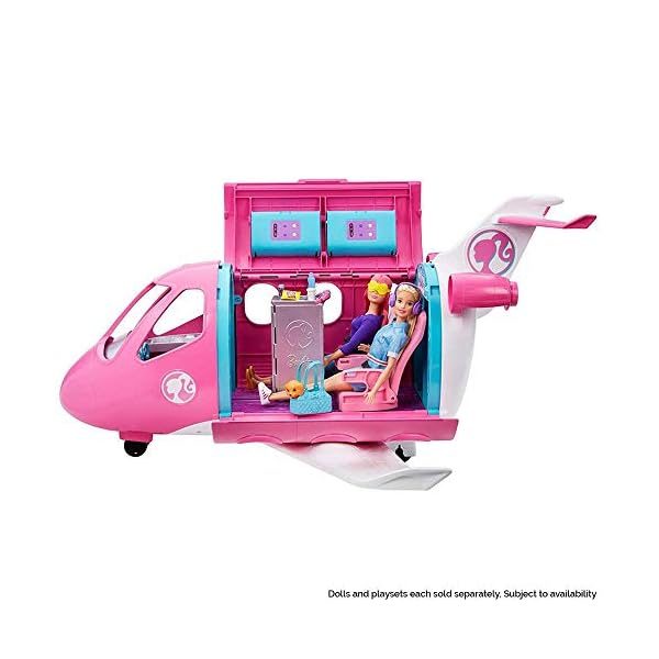 Barbie-GDG76-Dreamplane-Playset-with-Accessories-Multicolour Barbie Dreamplane Transforming Playset, Reclining Seats, Working Overhead Compartments, 15+ Pieces, Puppy, Snack Cart…