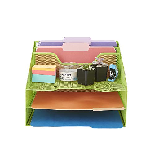Mind Reader MESHBOX5-GRN Mesh Organizer 5 Desktop Document Letter Tray for Folders, Mail, Stationary, Desk Accessories, Green