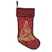 Alice Doria 21 inch Fuax Silk Christmas Stocking with Red and Gold Embroidery Christmas Tree and Pintuck Cuff