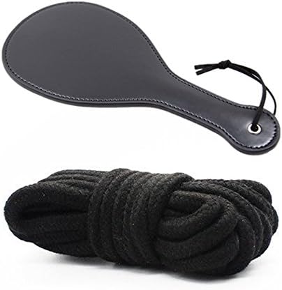 TWOs Black Spanking Leather Paddle - 10M Cotton Rope - Great Gift for Him and Her