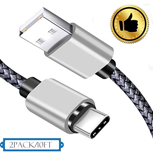 Type-C Charger Cable [2-Pack], KinPond Metal Plug Nylon Braided High Speed Ultra Durable USB-C Charging Cable for Samsung Galaxy, LG, Nexus, Motorola, HTC, Smartphones and More More (10FT)