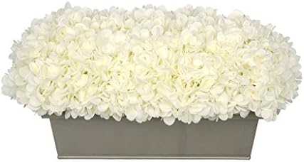 House of Silk Flowers Artificial Hydrangea in Gloss Silver Zinc Rectangle (White)