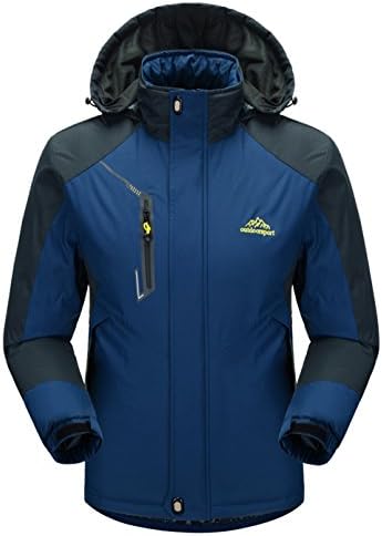 WenVen Mens Waterproof Windproof Moutain Ski Jacket Fleece Outdoorwear(Dark Blue,L)