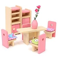 Glamorway Baby Kids Play Pretend Toy Design Wooden Doll Furniture Dollhouse Miniature Toy Children Gifts for Dinning Room