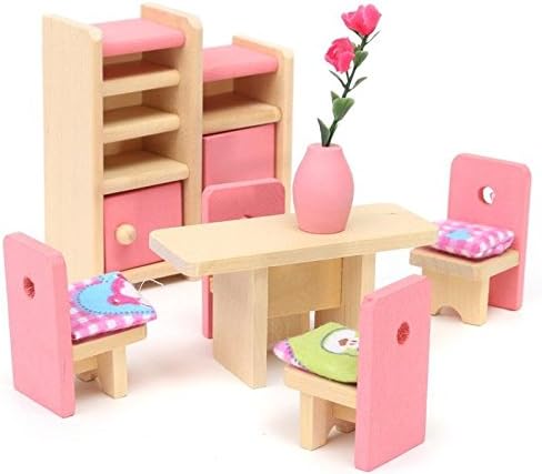 GlamorwayBaby Kids Play Pretend Toy Design Wooden Doll Furniture Dollhouse Miniature Toy Children Gifts for Dinning Room
