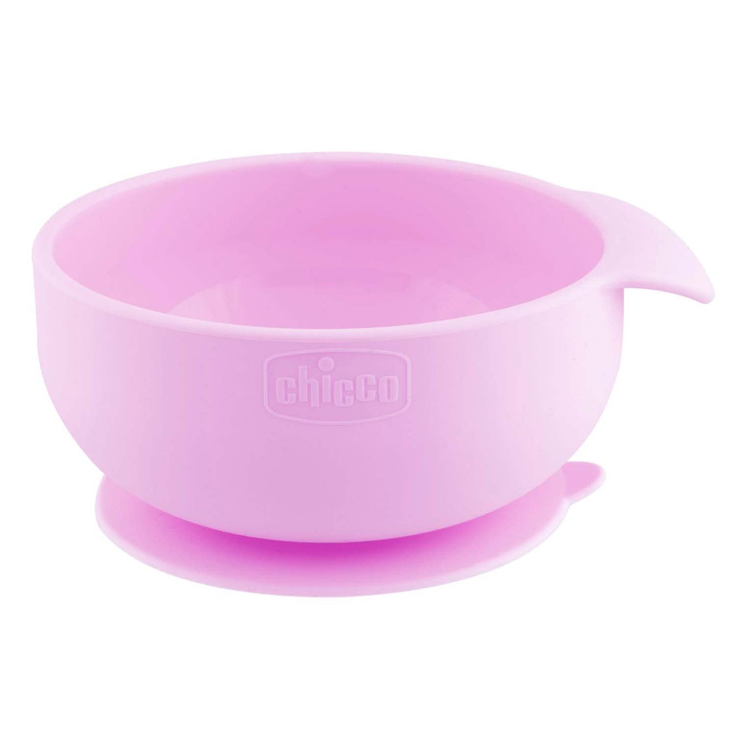 Chicco Silicone Bowl with Suction Cup for Babies, Durable, Easy to Clean Semi-Liquid Food Plate with Ergonomic Handle – 6 Months, Light Pink