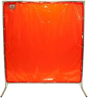 Steel Guard Safety Welding Screen w/ Frame - H- 6' x W- 8' - See-Thru Aztec Orange Welding Curtain &amp; Frame