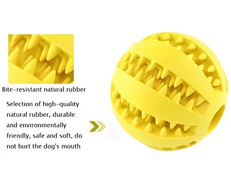 Pet Toy Ball for Dogs, Bite Resistant Soft Rubber Bouncy Ball Treat Ball Dog Toys, Tooth Cleaning Dog Chew Toy (Yellow)