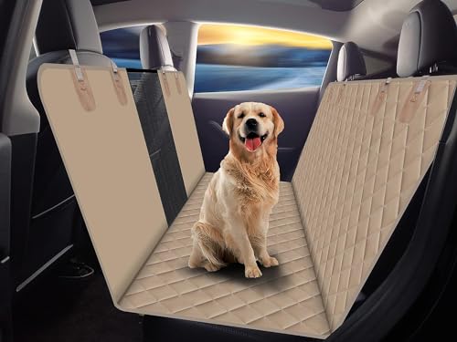 GXT Dog Back Seat Cover Protector for Cars SUV and Trucks with Mesh Window, Scratchproof Nonslip and Waterproof Material,Dark Khaki