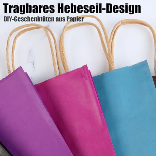 Koogel 24 Stück Papiertüten, Kraftpapiertüten mit Henkel Geschenktüten Morandi-Farbe für Einkaufen Hochzeiten Verpackungen Partys Geburtstag Weihnachten Bunt