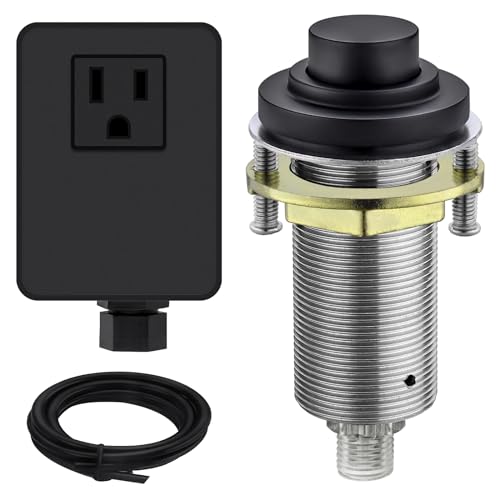SINKINGDOM SinkTop Air Switch Kit (Long Full Brass Button) for Garbage Disposal, Cordless Matte Black