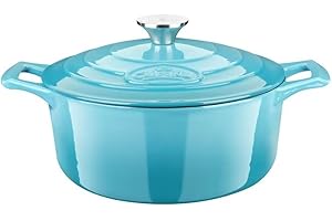 La Cuisine Enameled Cast Iron Dutch Oven, Casserole, Pot, 5-Quart (QT) - Matte Black Enamel Interior, Teal Porcelain Enamel C