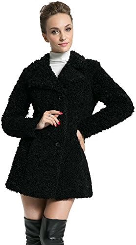 Ovonzo Women's New Spring Faux Fleece Fur Coat Lightweight Black Size L