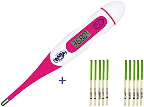 BabyMad Basal Thermometer (HOT PINK) + 10 x Ovulation Tests - Body Temperature Ovulation Test Thermometer (Centigrade) Flexible Tip + FREE BBT Fertility Chart by BabyMad